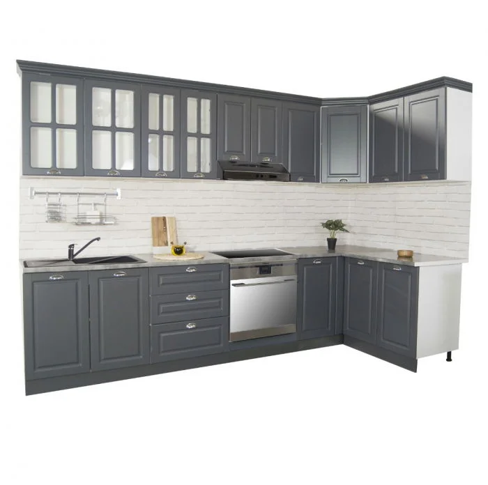 Set bucatarie SQUARE COLT 300x140 cm, 11 corpuri, blat termorezistent, fronturi MDF, antracit