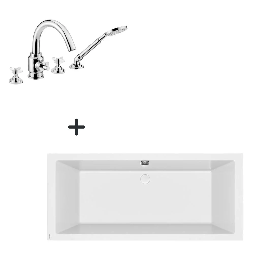 Set cada baie incastrata 180x80 cm Cersanit Intro si baterie cu montare pe cada, crom lucios, Temisto