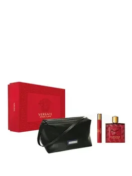 Set cadou Versace Eros Flame (Apa de parfum 100 ml + Apa de parfum 10 ml + Geanta cosmetice), pentru barbati
