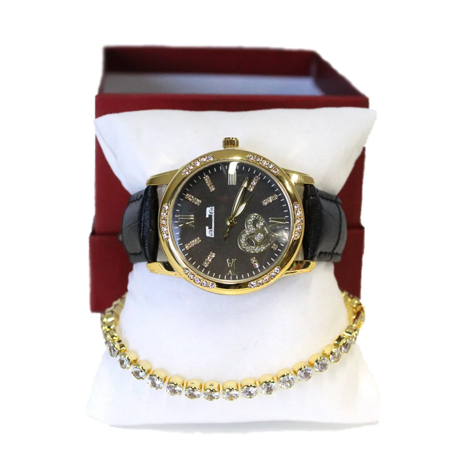 Set ceas elegant Waterproof Matteo Ferari, curea din piele ecologica si bratara asortata, One Heart, Negru/Auriu