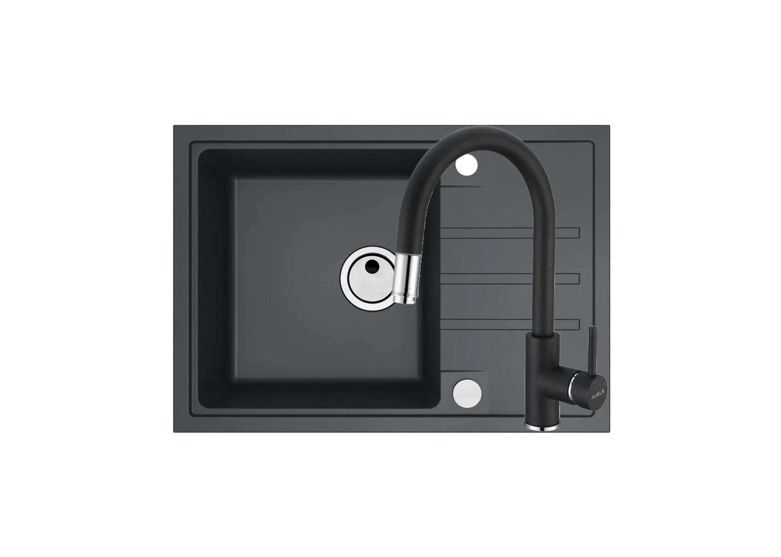 Set chiuveta bucatarie compozit Intermezzo 40 neagra si baterie bucatarie Alveus Delos