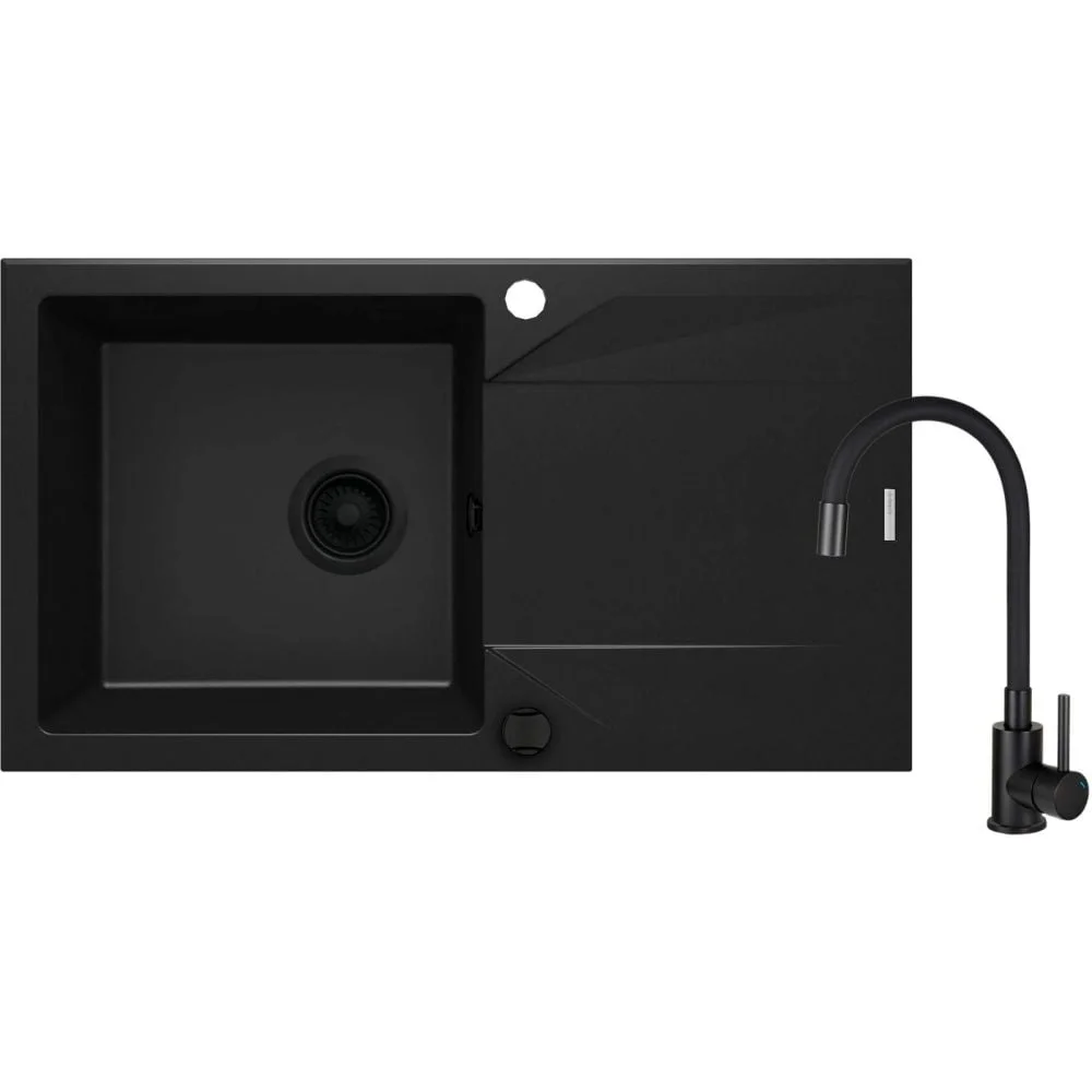 Set chiuveta bucatarie compozit neagra si baterie bucatarie neagra Evora Deante