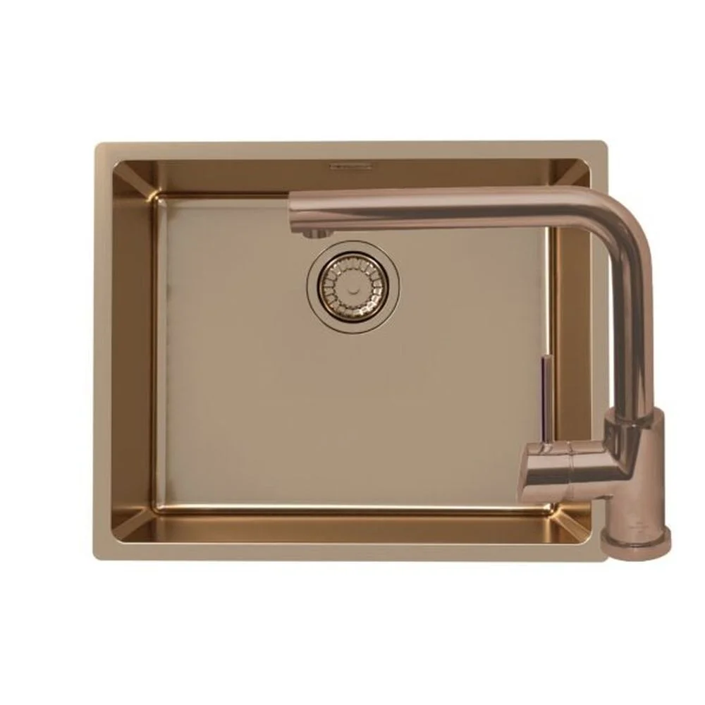 Set chiuveta bucatarie inox Kombino 50 si baterie bucatarie Fluid Monarch cupru