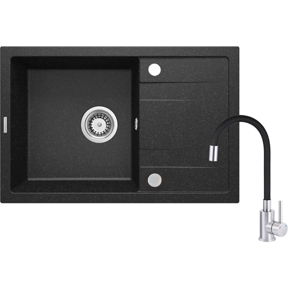 Set chiuveta bucatarie neagra si baterie bucatarie cu pipa flexibila, Corio 2