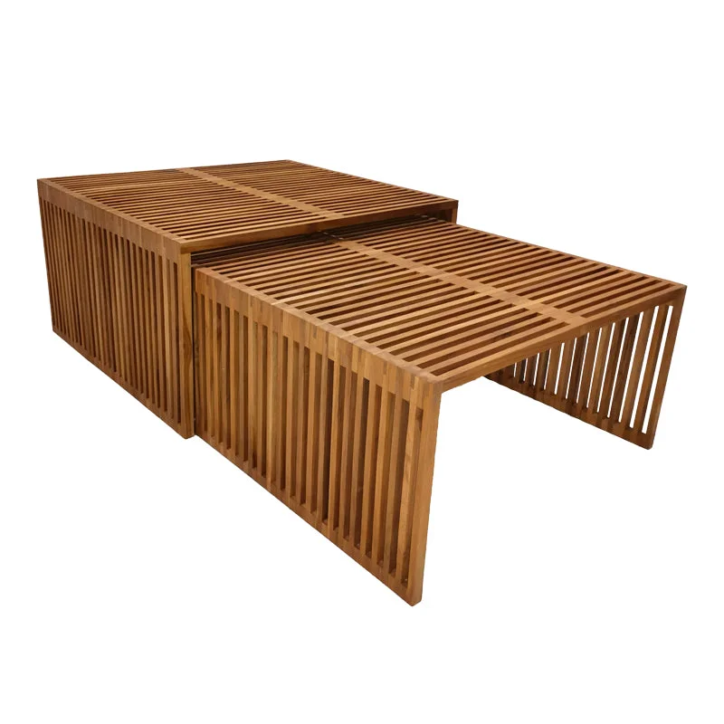 Set de 2 mese de gradina stivuibile Tinnie Boho  Natural 86x80x46 cm