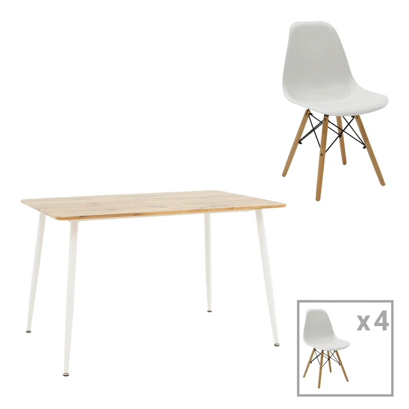 Set de 5 buc masa si scaune Julita-Cuba  PP-MDF alb-sonoma 120x80x75 cm