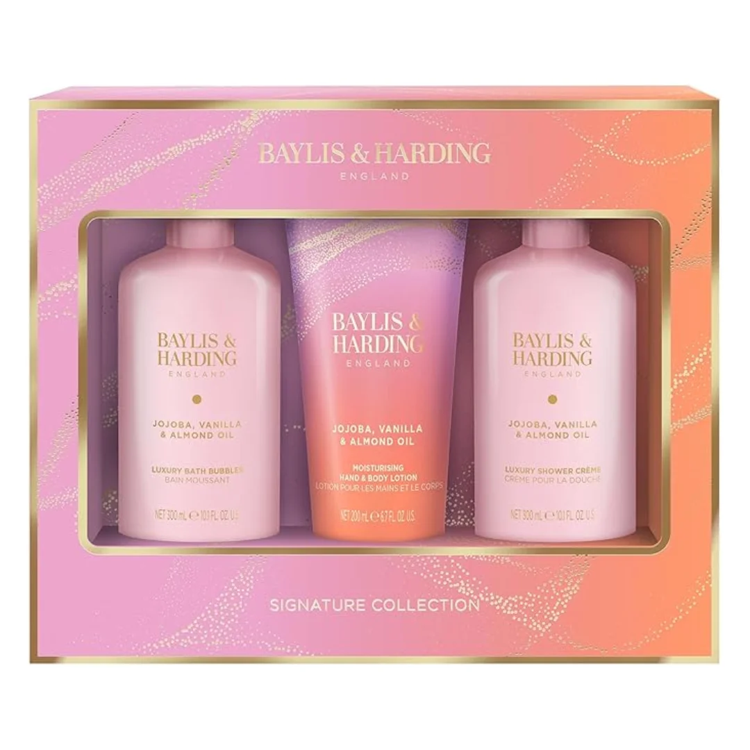 Set de ingrijire corp, Jojoba, Vanilie & Ulei de migdale Luxury Essentials, 3 piese Baylis&Harding