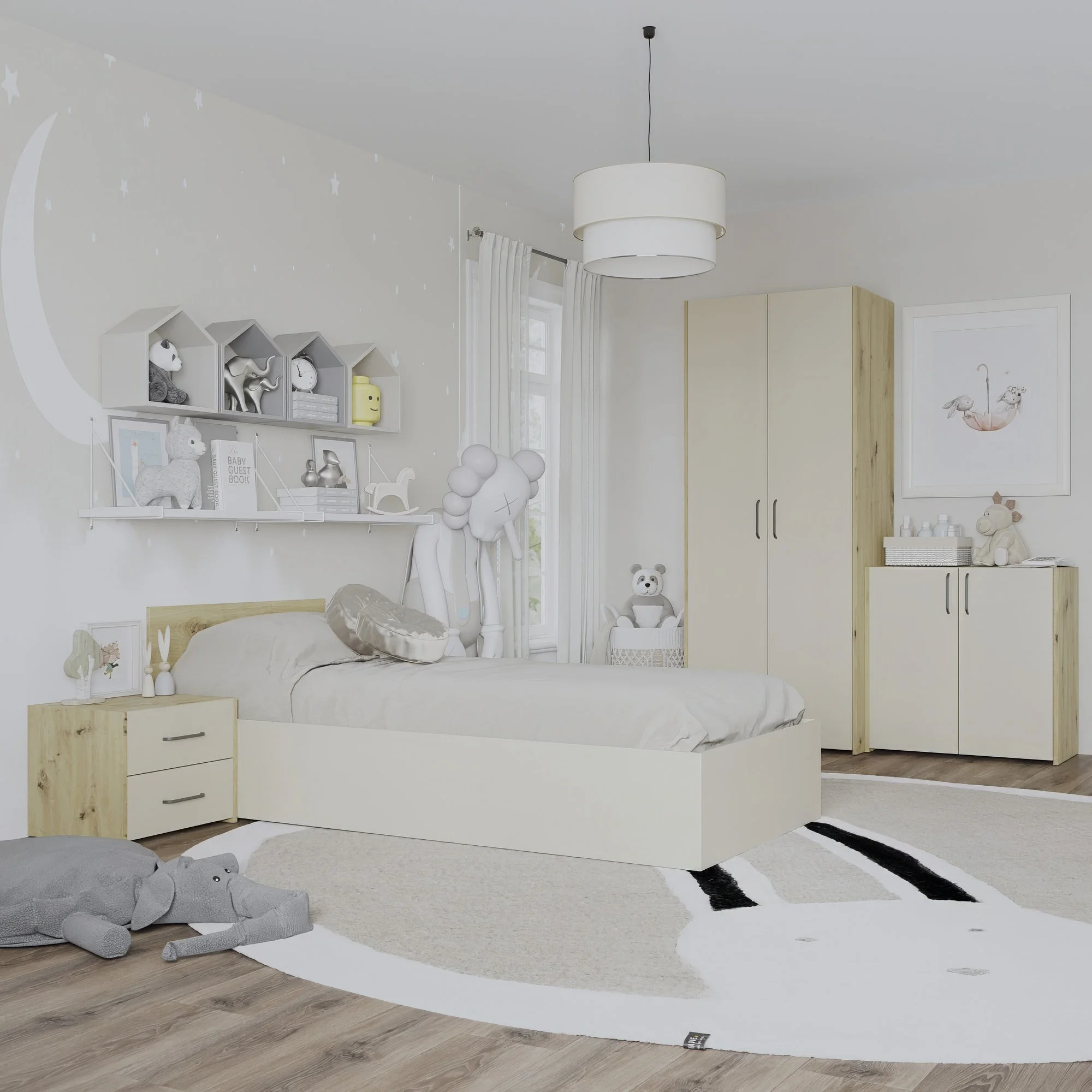 Set dormitor Malmo V19, Pat 200 x 90 cm, Stejar Artisan/Argila