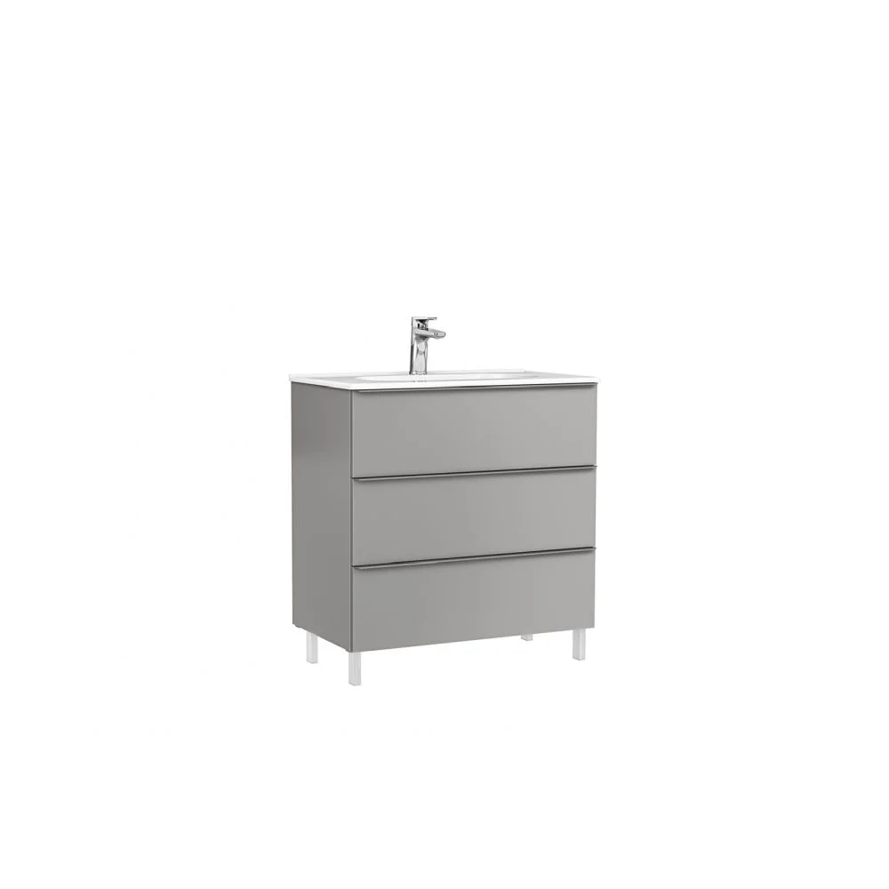 Set dulap baie 3 sertare Gala Shona cu lavoar Klea inclus, 80 cm, gri mat