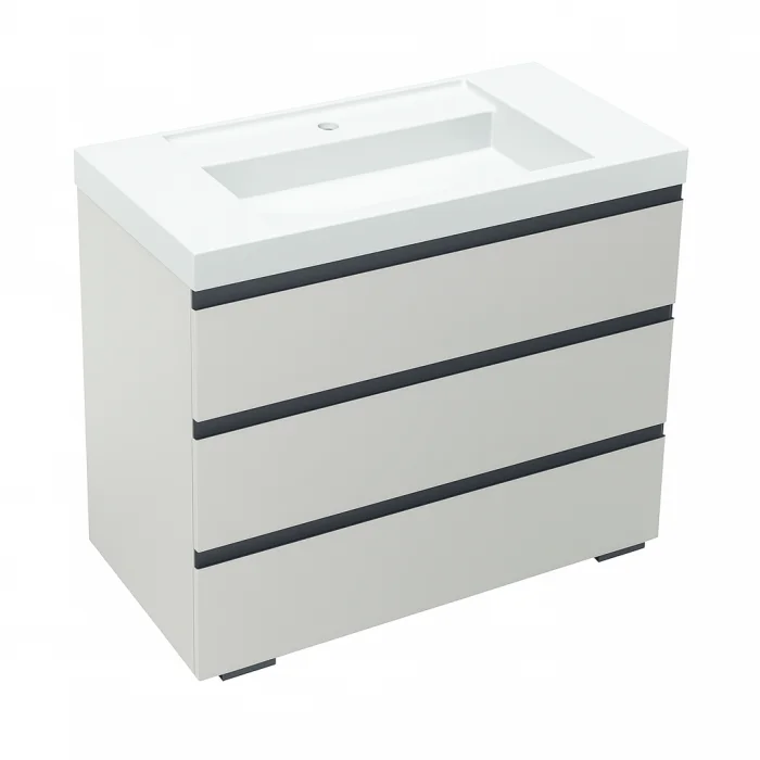 Set dulap baie stativ cu lavoar inclus 100 cm, 3 sertare cu soft-close gri deschis, Kolpasan Harmony