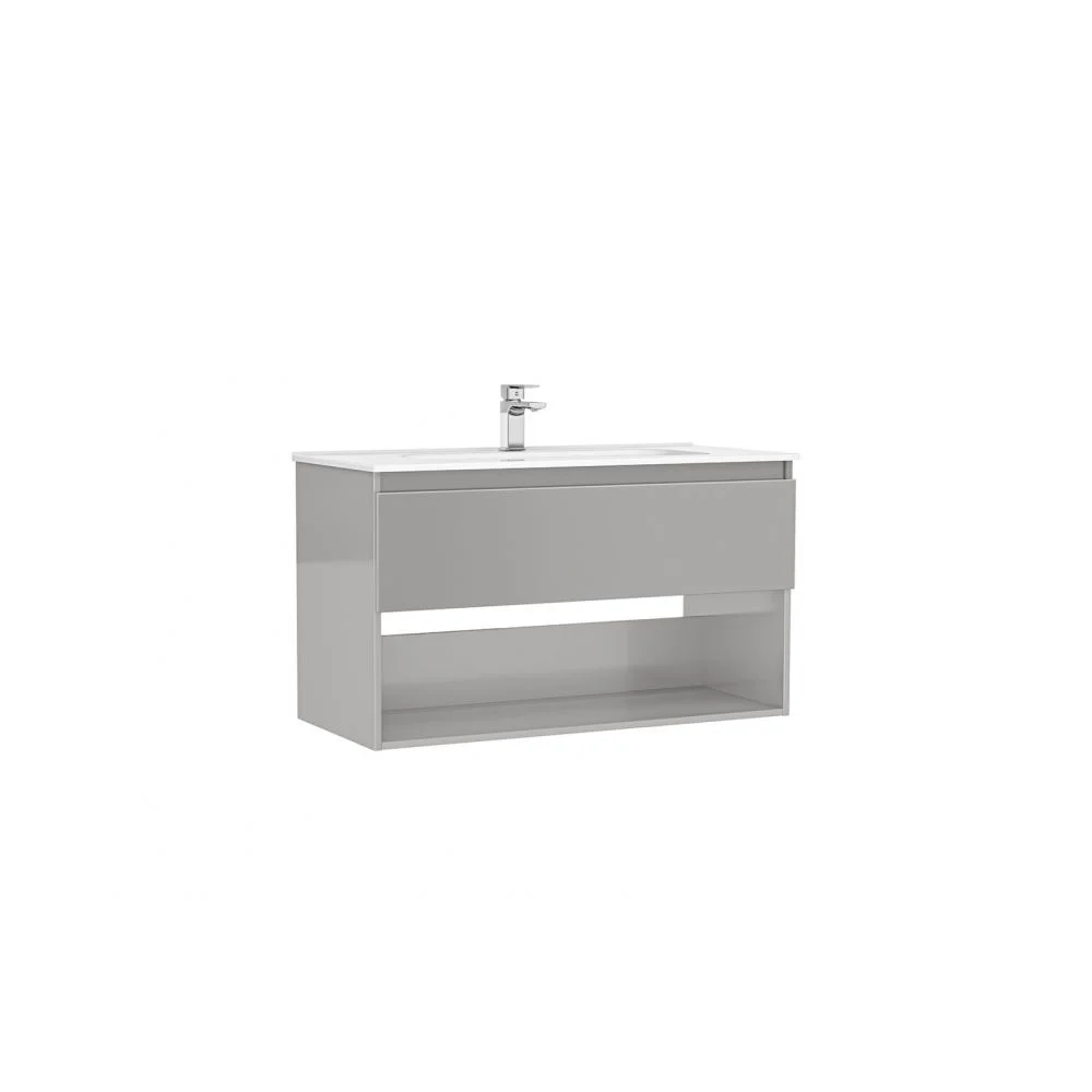 Set dulap baie suspendat 1 sertar Gala Daily cu lavoar inclus, 100 cm, gri lucios