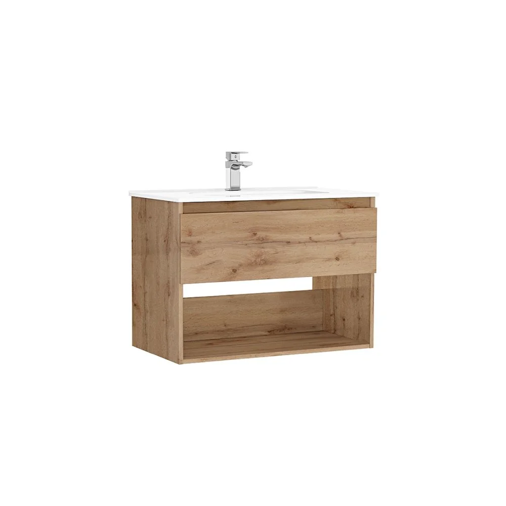 Set dulap baie suspendat 1 sertar Gala Daily cu lavoar inclus, 80 cm, stejar