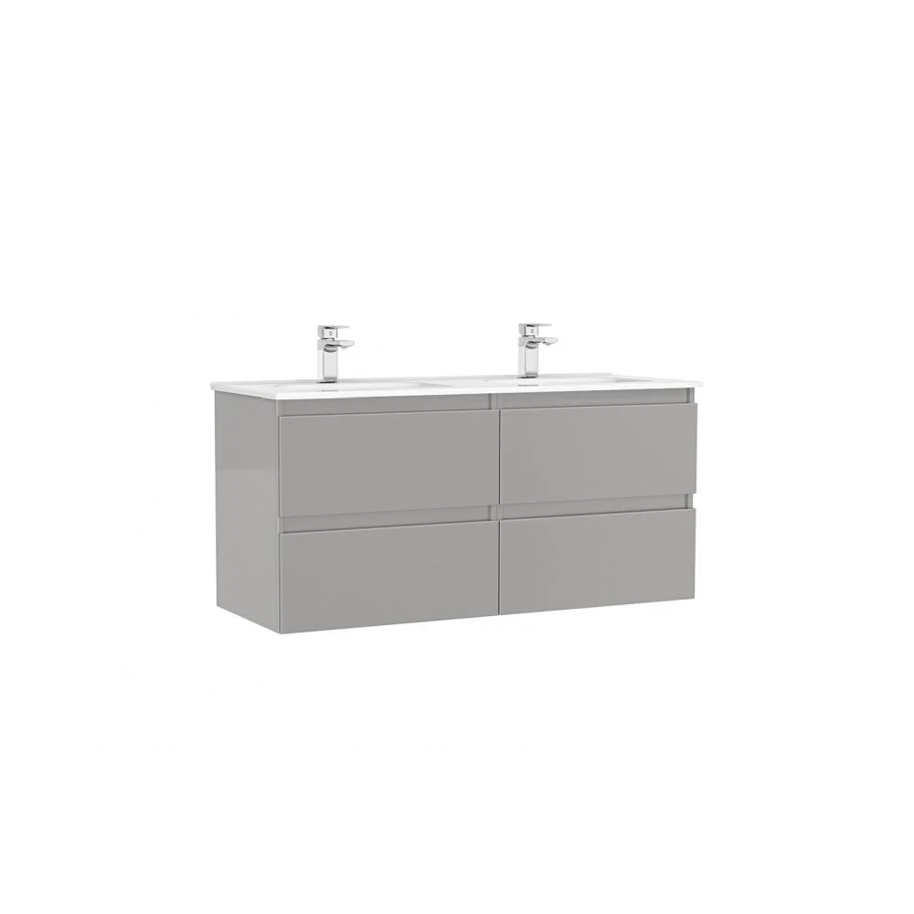 Set dulap baie suspendat Gala Daily cu lavoar dublu inclus, 120 cm, gri lucios