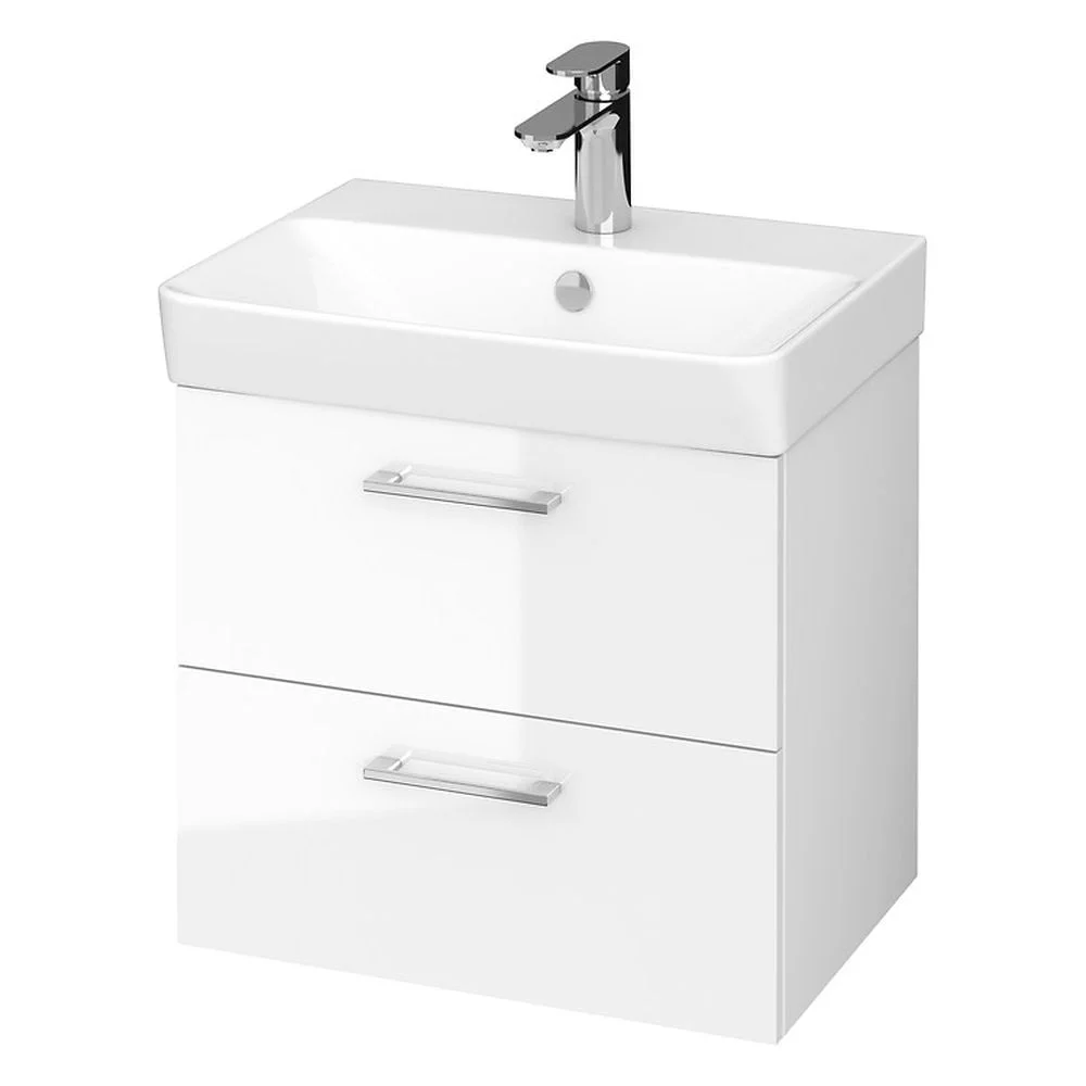 Set dulap baie suspendat Lara 2 sertare cu lavoar Cersanit Mille Slim inclus, 50 cm, Alb