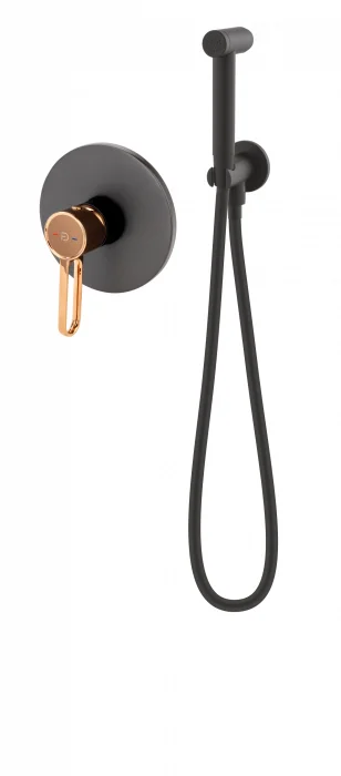 Set dus igienic cu baterie incastrata, negru, finisaj roz auriu, Zaffiro FDesign