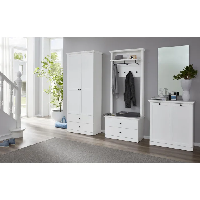 Set hol BRANDSON, 4 piese, dulap 2 usi, 2 comode, cuier, alb, 243x41x199 cm