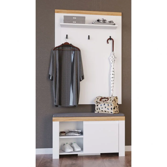 Set hol VIGO, 2 piese, pantofar si cuier, alb  + stejar wotan