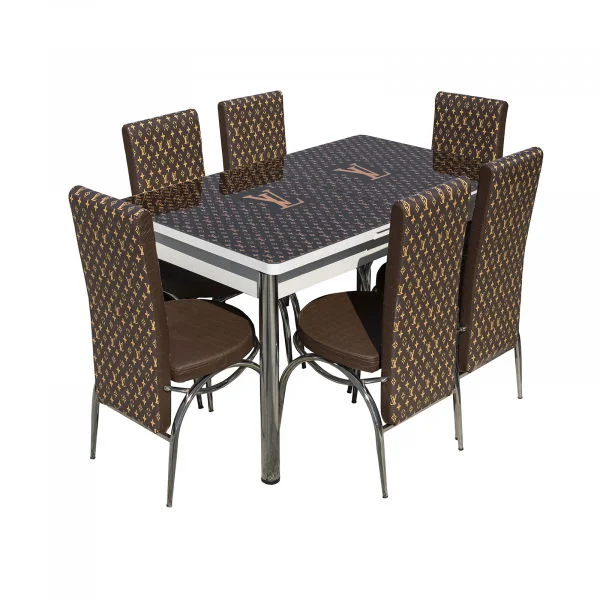 Set Lara, masa extensibila cu 6 scaune print, maro, 130 165x80x79 cm