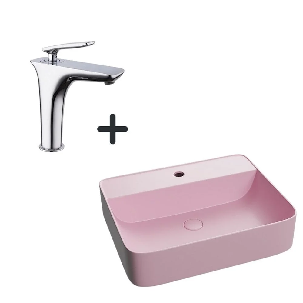 Set lavoar baie dreptunghiular roz mat plus baterie crom Infinity Foglia