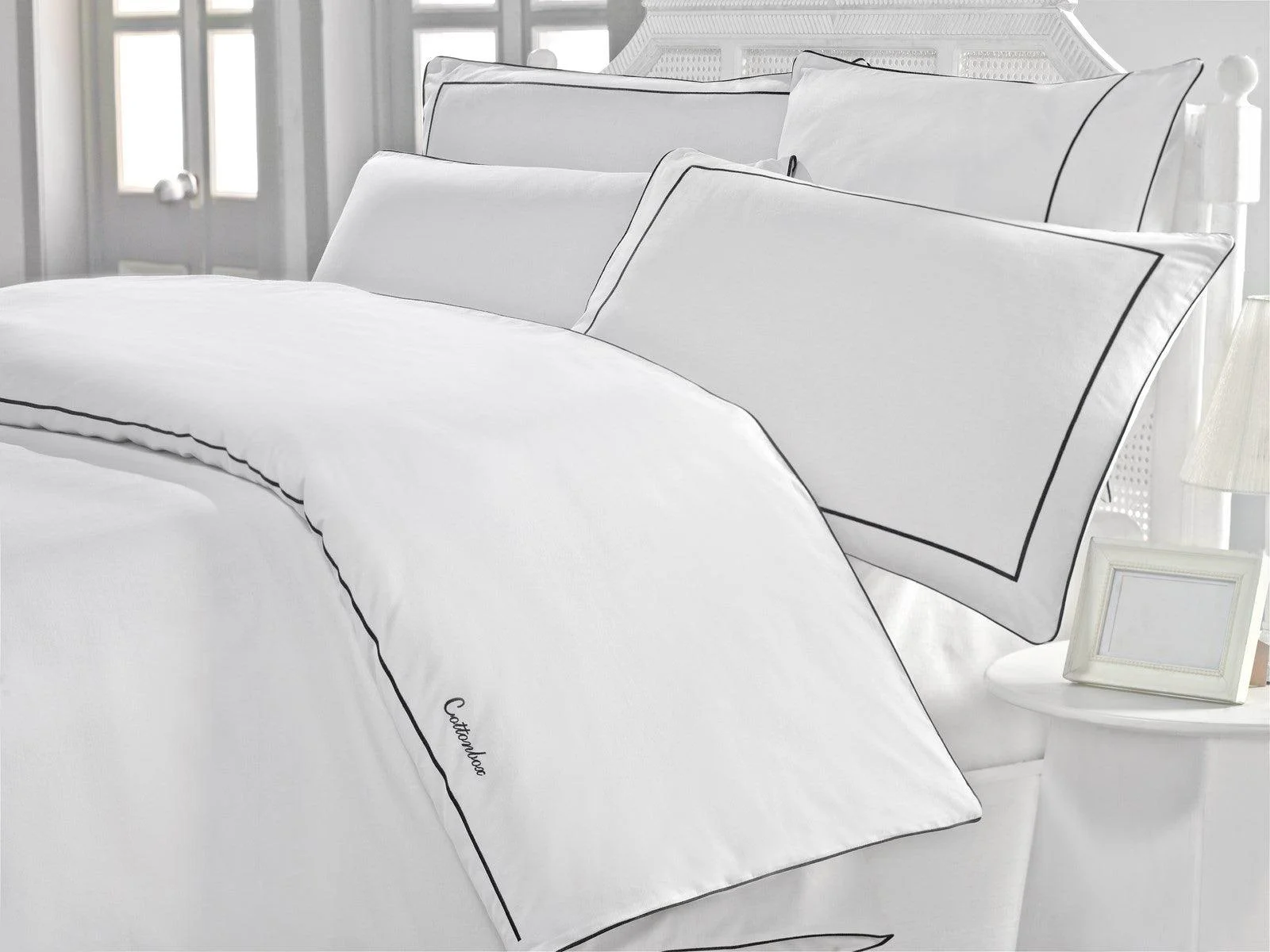 Set Lenjerie de pat double din Satin, Alb, 220 x 200 cm,100% Bumbac Akfil