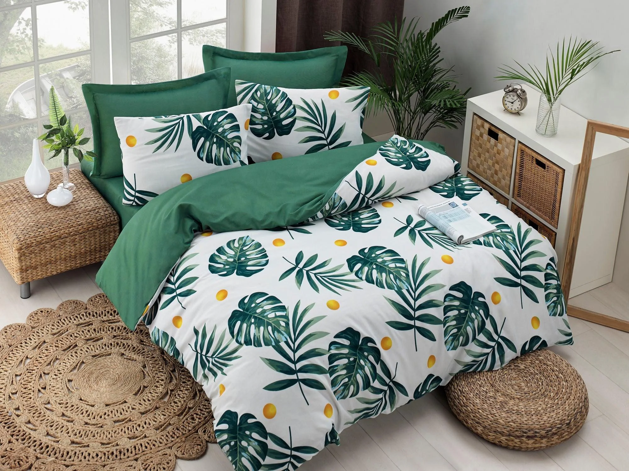 Set Lenjerie de pat double, Verde, 220 x 200 cm,65% Bumbac / 35% POLYESTER