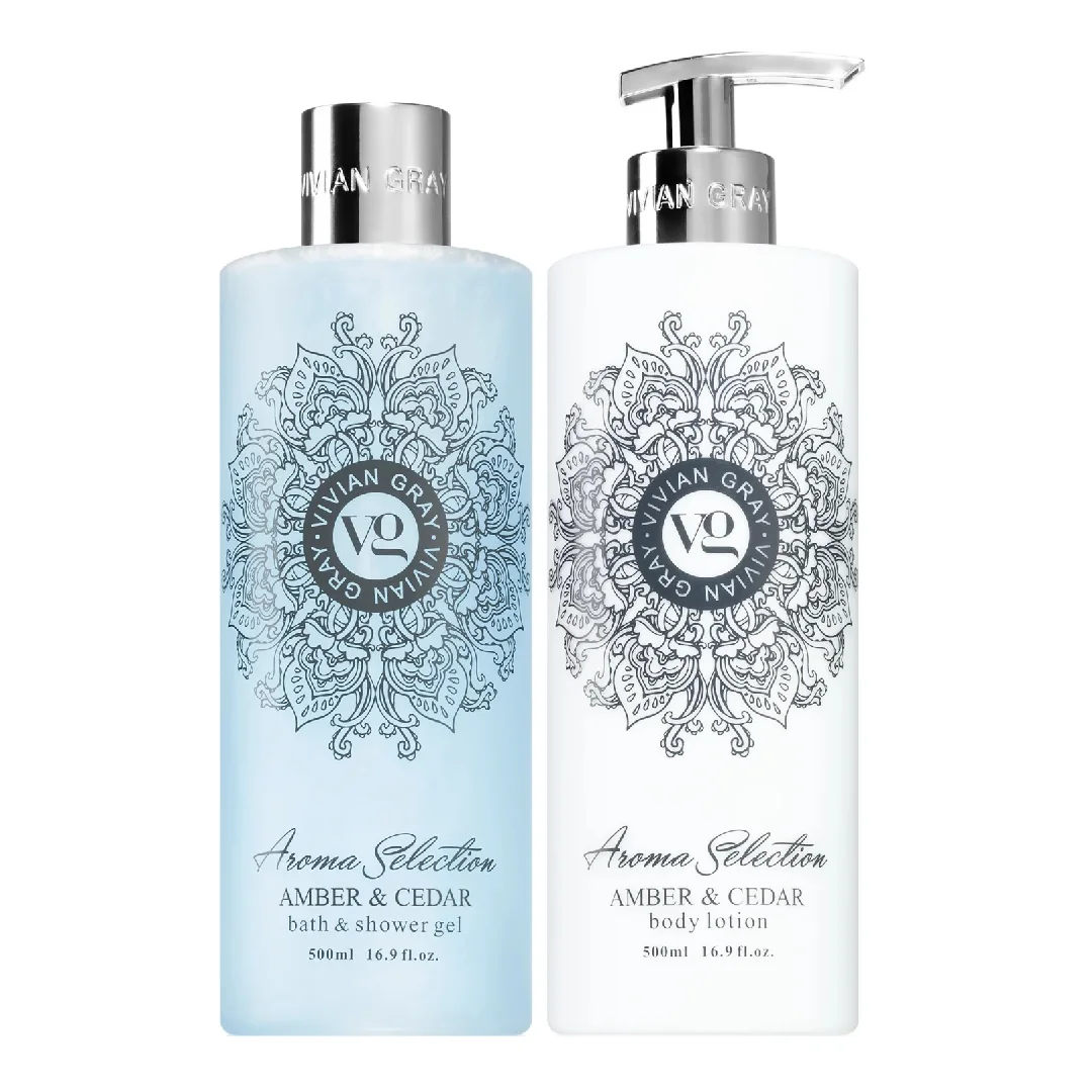 Set lotiune de corp & Gel de dus Aroma Selection Amber&Cedar, 2*500ml, Vivian Gray