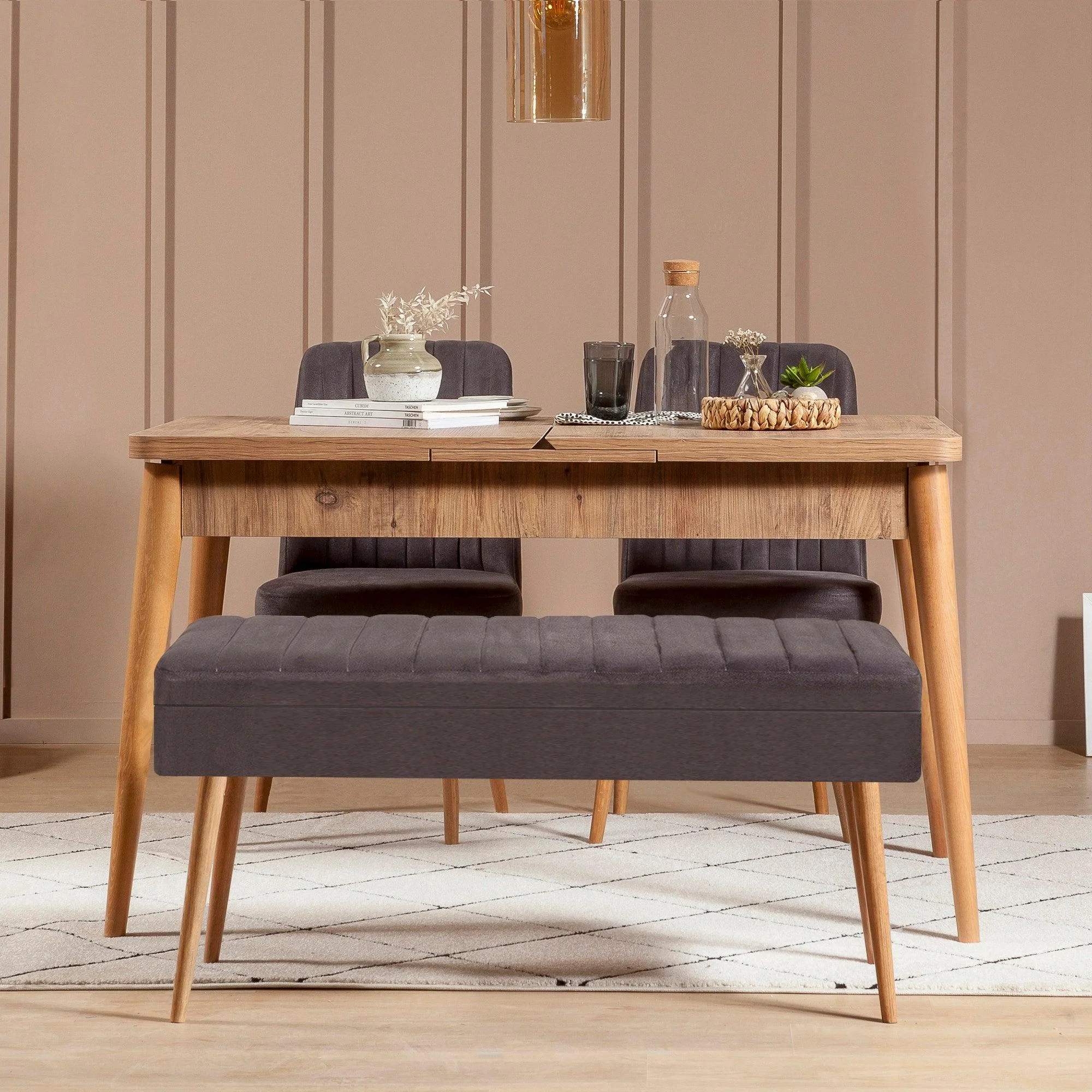 Set masă și scaune extensibile (4 bucăți) Vina 0701 - 3 -nAnthracite,nAtlantic Extendable Dining Table & Chairs Set   1, Stejar, 77x75x120 cm