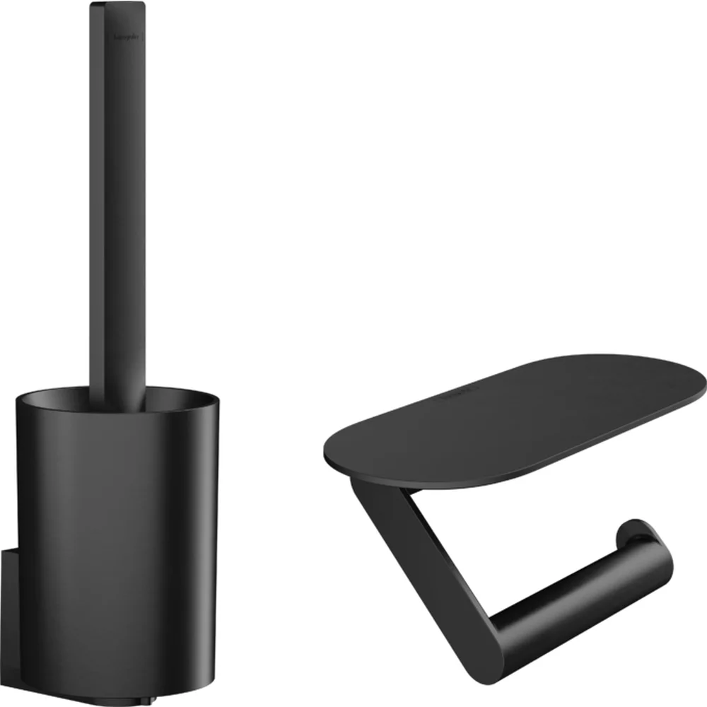 Set perie wc si suport hartie igienica, negru mat, Hansgrohe WallStoris