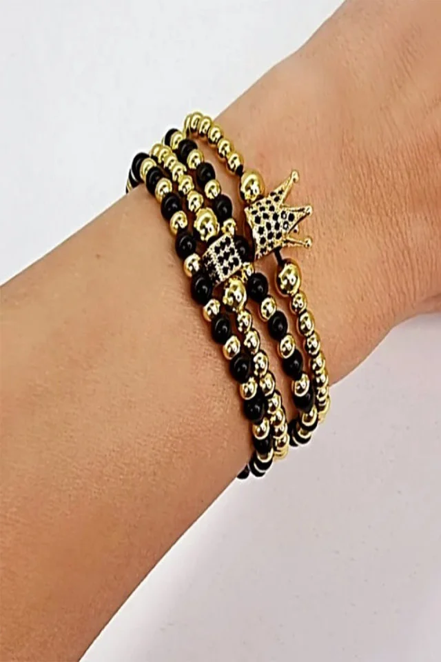 Set Royal, patru bratari unisex, cu bile din inox, si cristale zirconiu