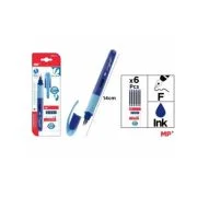 Set stilou albastru Main Paper, varf F, 6 rezerve cerneala, blister