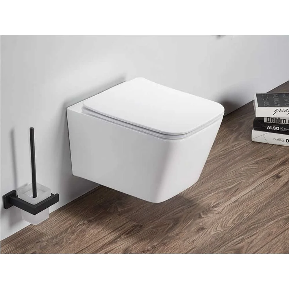 Set vas wc rimless suspendat, dreptunghiular, capac softclose inclus, alb lucios, Foglia Safari