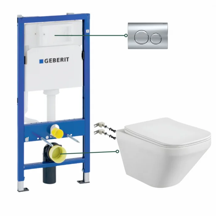 Set vas wc suspendat Bristo Foglia, clapeta crom, rezervor wc incastrat Geberit Duofix Delta