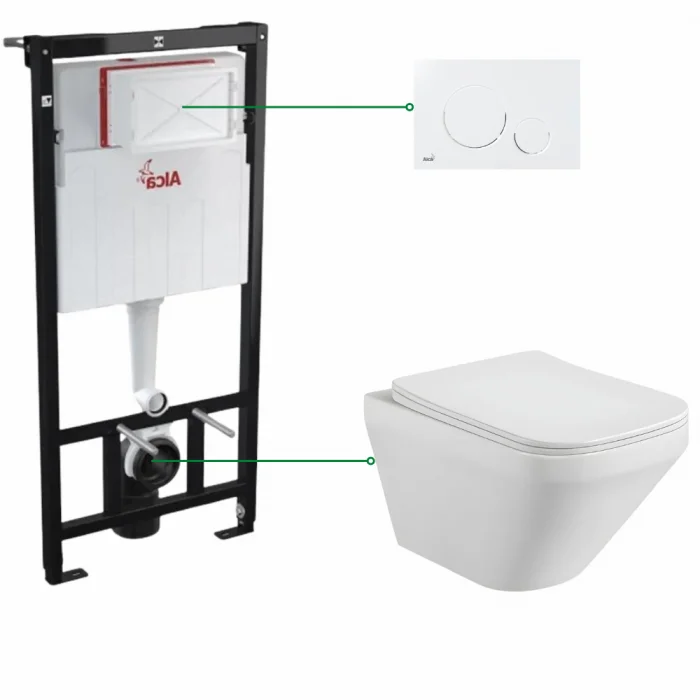 Set vas wc suspendat Bristol Foglia, clapeta alb lucios, rezervor wc incastrat Alcaplast, Sadromodul