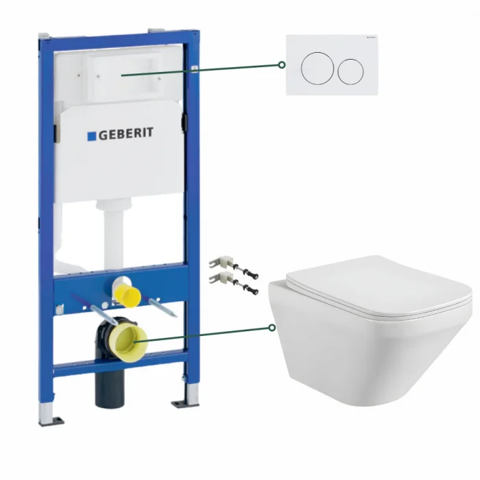 Set vas wc suspendat Bristol Foglia, clapeta alba, rezervor wc incastrat Geberit Duofix Delta