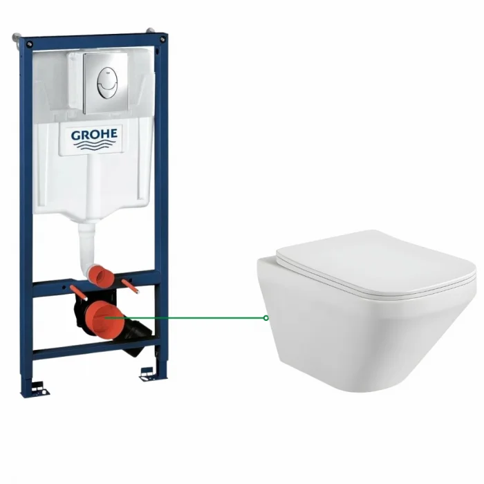 Set vas wc suspendat Foglia Bristol, clapeta crom Skate Air, rezervor wc incastrat Grohe Rapid SL