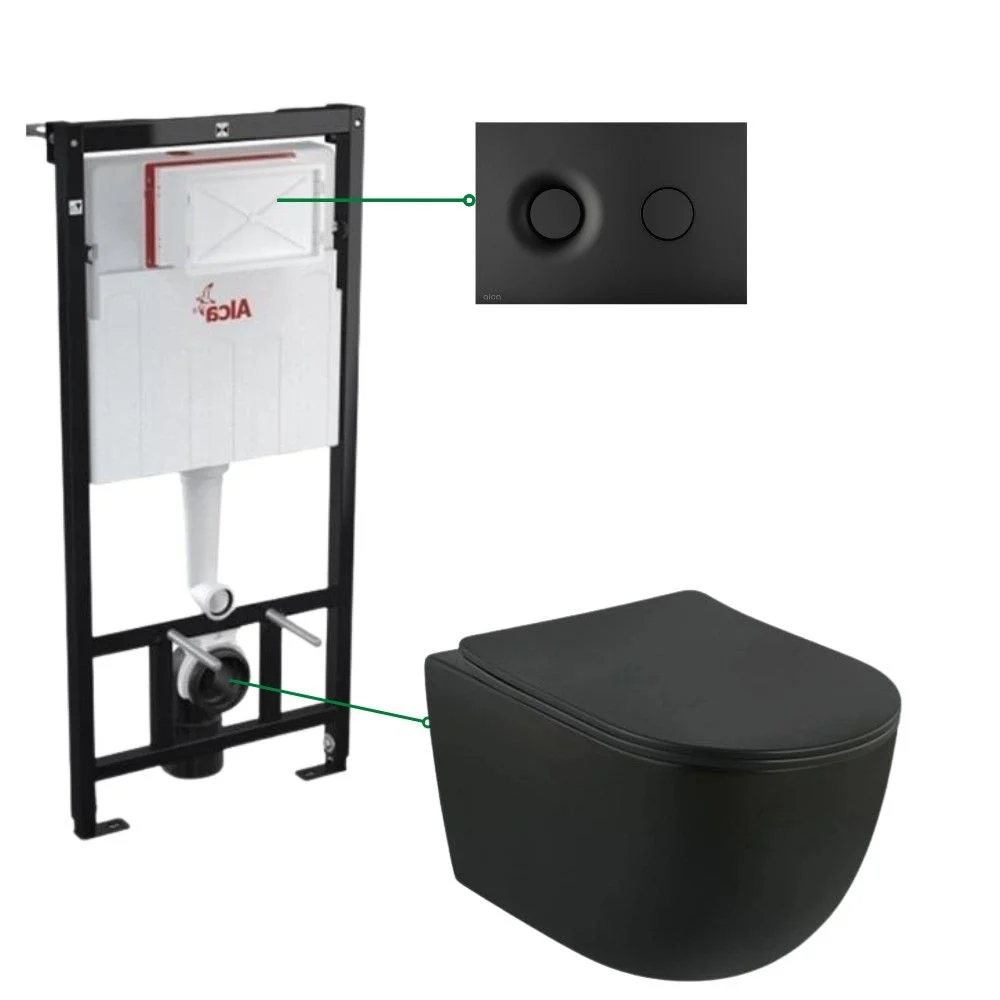 Set vas wc suspendat negru cu capac, rezervor si clapeta negru mat Alcaplast M1978