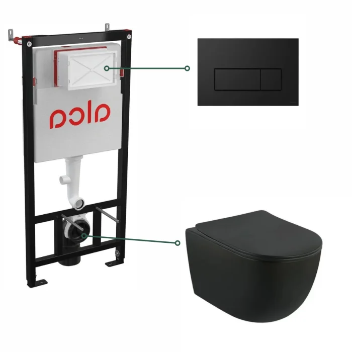 Set vas wc suspendat negru cu capac soft close Oslo, rezervor incastrat si clapeta negru mat Cersanit Opti B1