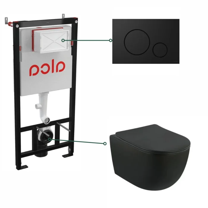 Set vas wc suspendat negru cu capac soft close Oslo, rezervor incastrat si clapeta negru mat Cersanit Opti B2