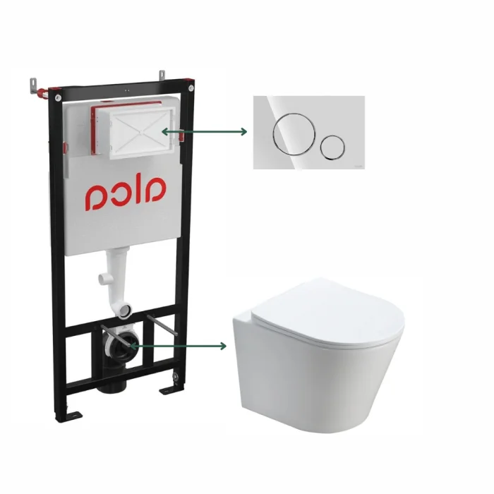 Set vas wc suspendat rimless cu capac quick release si soft close, alb, Fluminia Clementina si rezervor incastrat Alcaplast Sadromodul cu clapeta de actionare  crom lucios Cersanit Opti B2