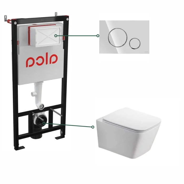 Set vas wc suspendat rimless cu capac soft close Safari, rezervor wc incastrat si clapeta crom lucios Cersanit Opti B2