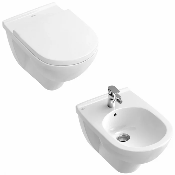 Set vas Wc suspendat rimless cu capac soft close si bideu Villeroy  Boch, Novo