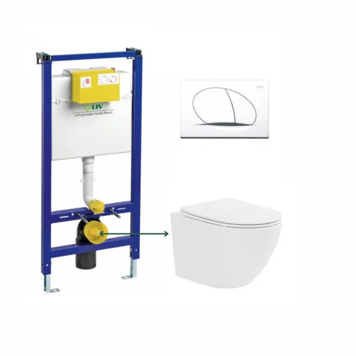 Set vas wc suspendat, tornado, alb, cu capac softclose, Fluminia Ricci cu rezervor incastrat Liv Jog si clapeta alb mat Selenite Duo