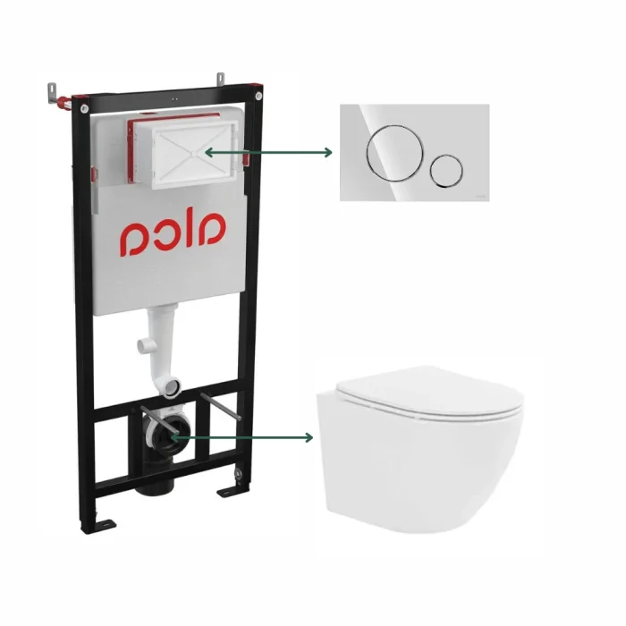 Set vas wc suspendat, tornado, alb, Fluminia Ricci cu rezervor incastrat  Alcaplast Sadromodul si clapeta de actionare crom lucios Cersanit Opti B2