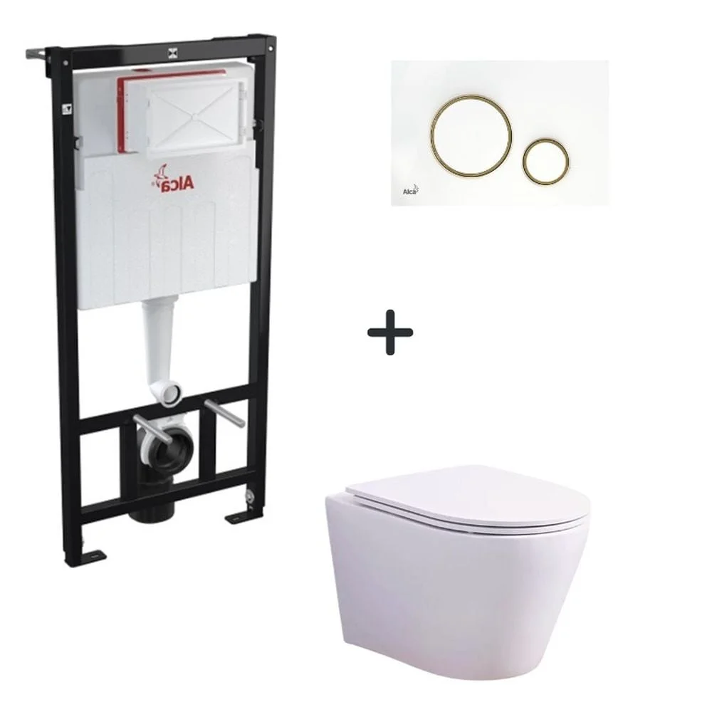 Set vas wc suspendat vortex cu capac soft close Oslo, rezervor incastrat si clapeta alba Alcaplast