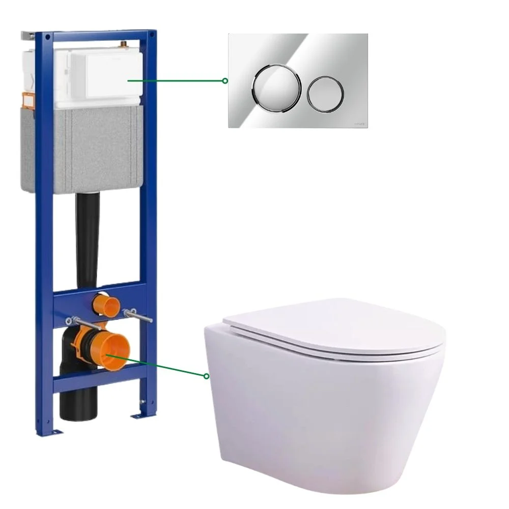 Set vas wc suspendat vortex cu capac soft close Oslo, rezervor incastrat si clapeta crom lucios Cersanit Luna