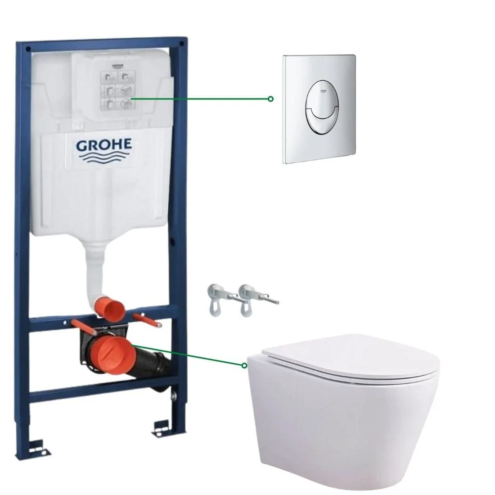 Set vas wc vortex alb cu capac soft close Oslo, rezervor incastrat si clapeta crom Skate Air Grohe