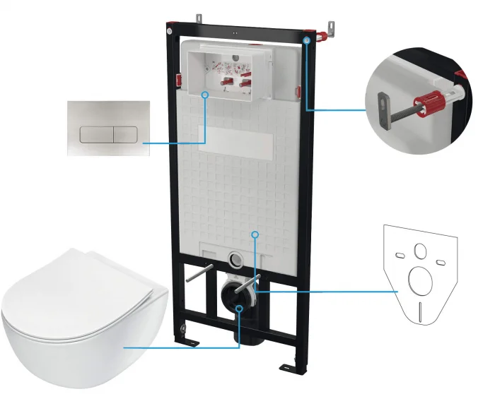 Set wc ingropat, 6 in 1, cadru cu vas wc, capac si buton spalare, Deante Peonia