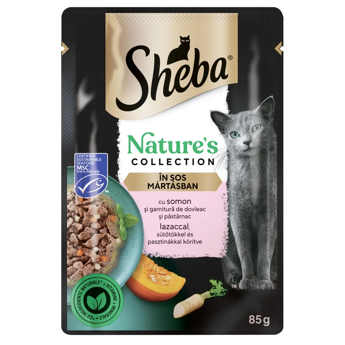 SHEBA Nature's Collection, Somon, plic hrană umedă fără cereale pisici, (în sos), bax, 85g x 28buc