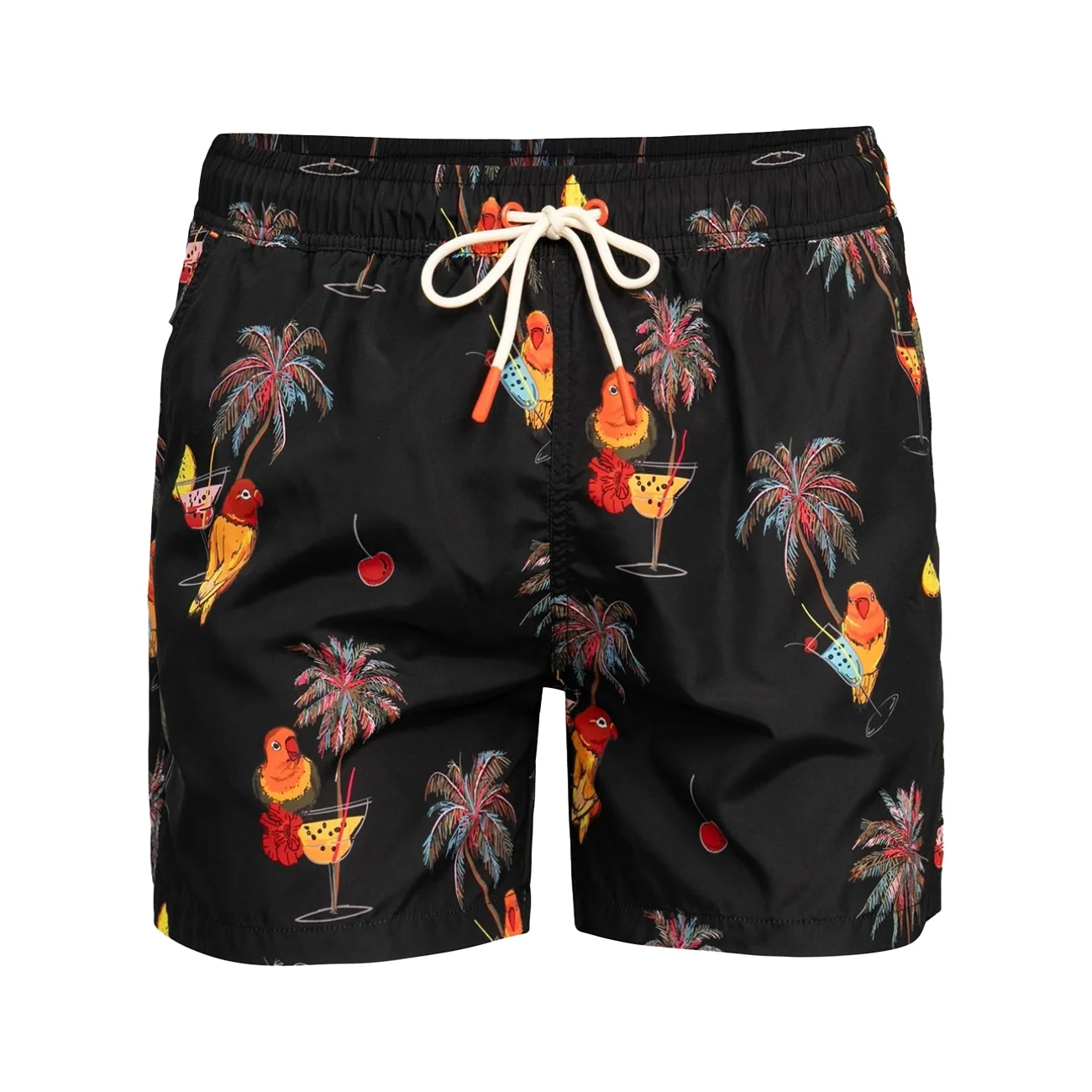 Short slim negru print parrot Xl