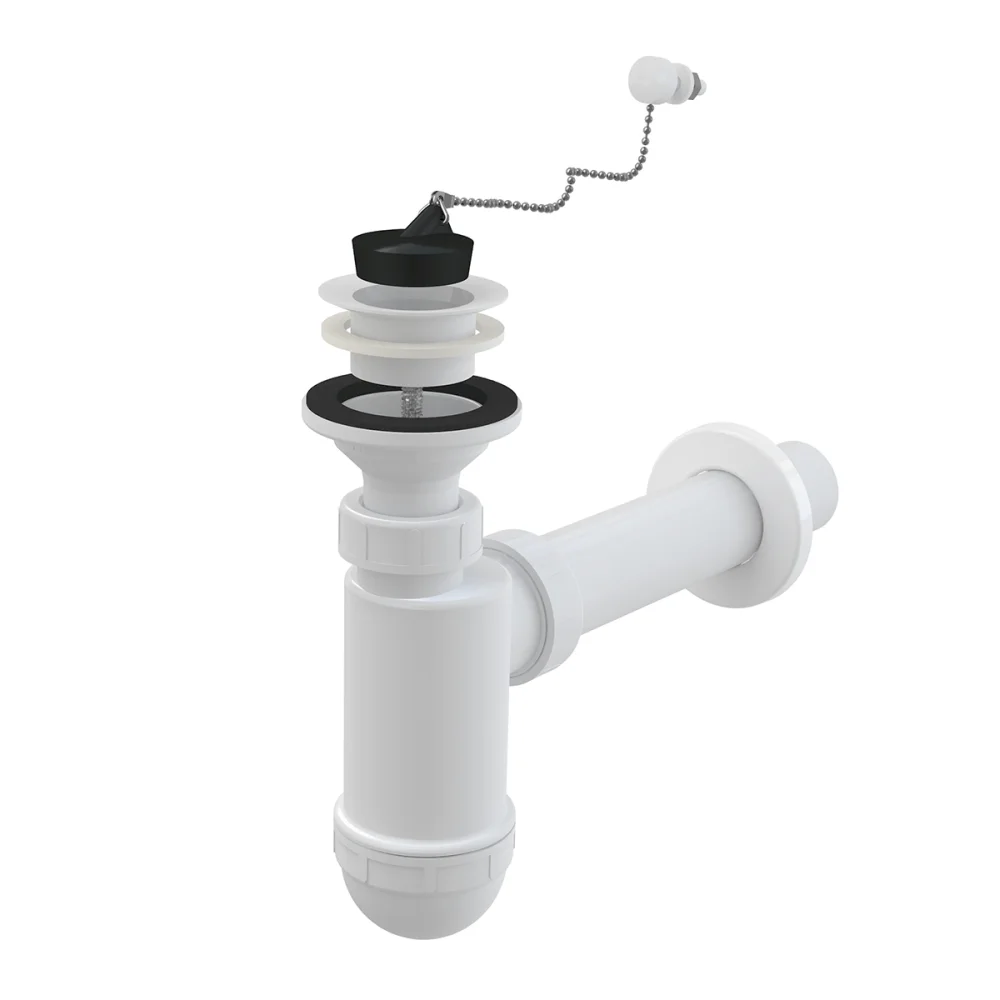 Sifon lavoar O40 mm cu ventil, sita plastic si dop cu lant Alcadrain A42R